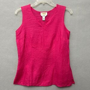 Talbots Irish Linen Tank Top Womens 4 Pink Sleeveless Split Neck Shell